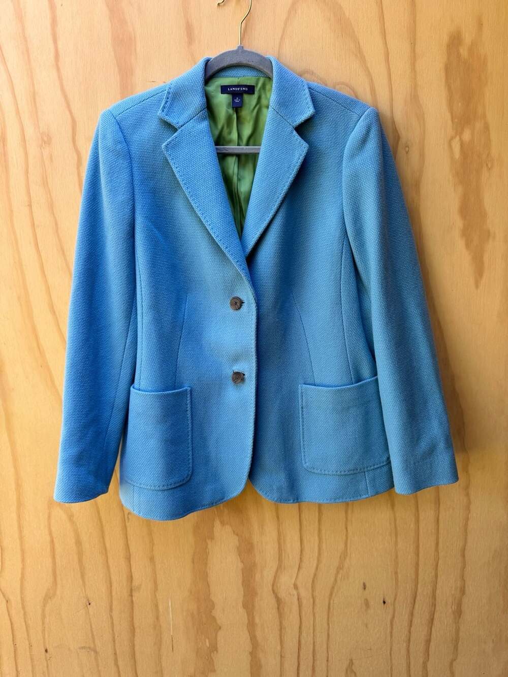 Lands' End Blue Wool Blend 2-Button Blazer Jacket Size 16